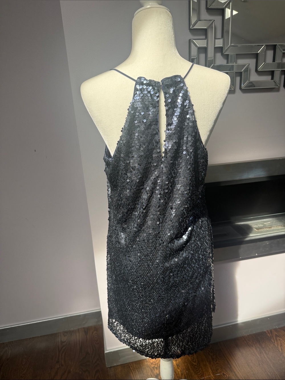 EXPRESS dark navy blue sequence slip dress size L - Picture 2 of 7